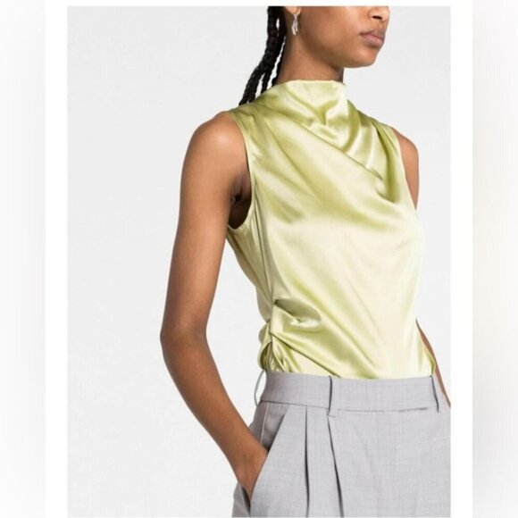 NEW WITH TAG Helmut Lang designer SILK Casual Tunic DRAPE cowlneck lime Top XS - Picture 4 of 10